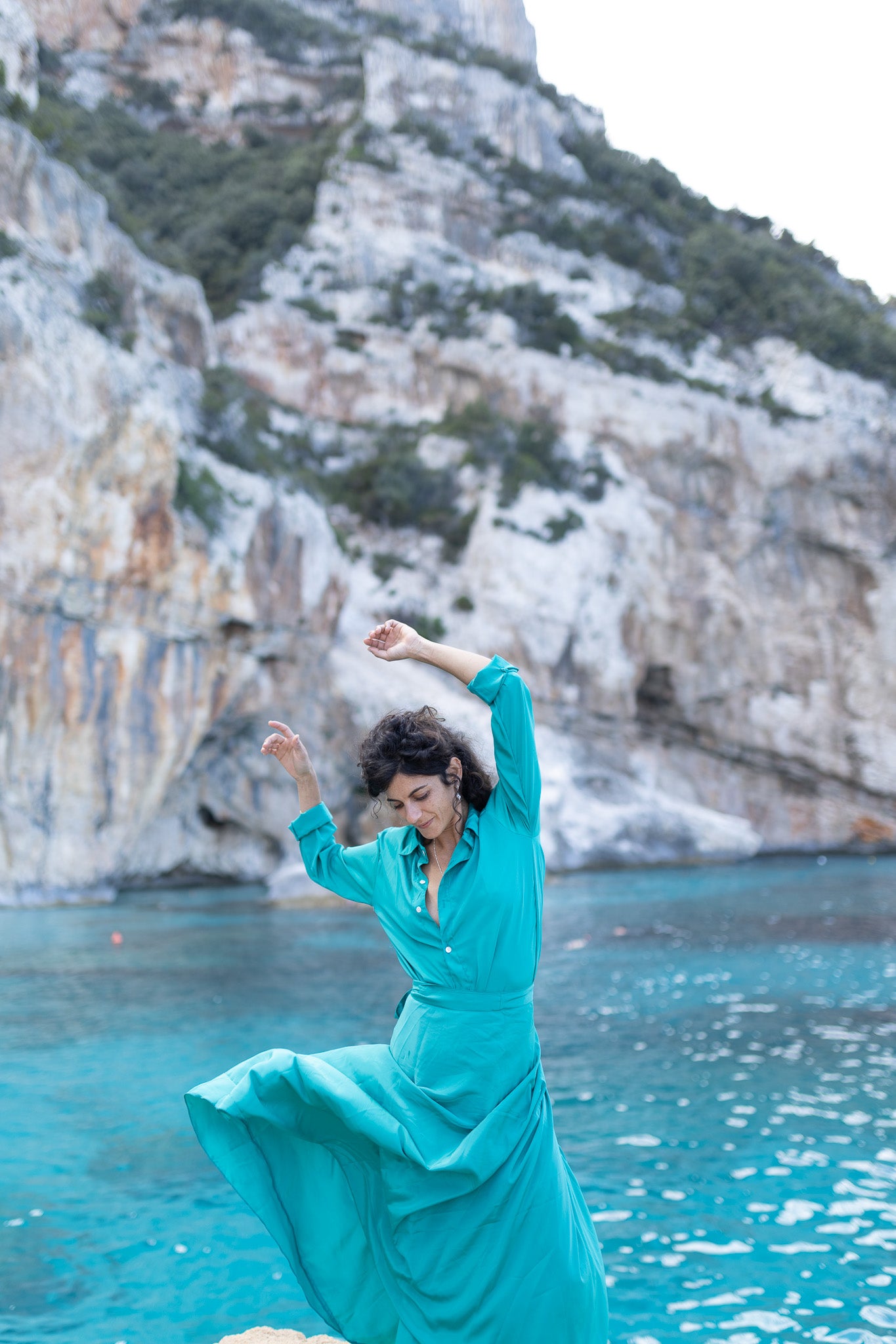Camicia di seta indiana verde acqua unisex