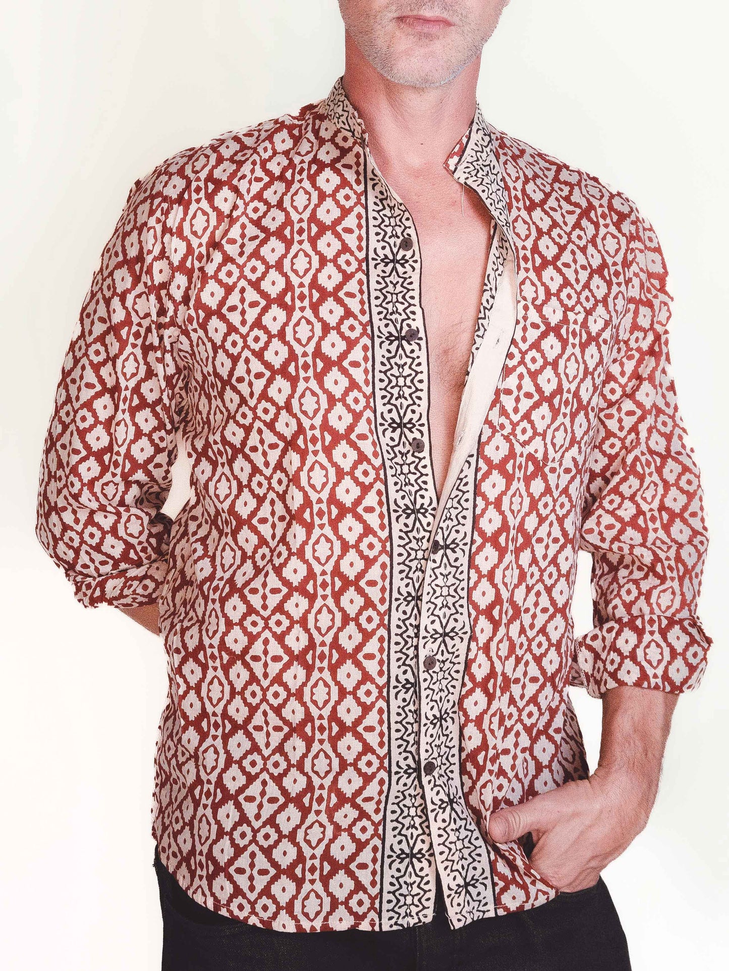 Camicia block print rossa