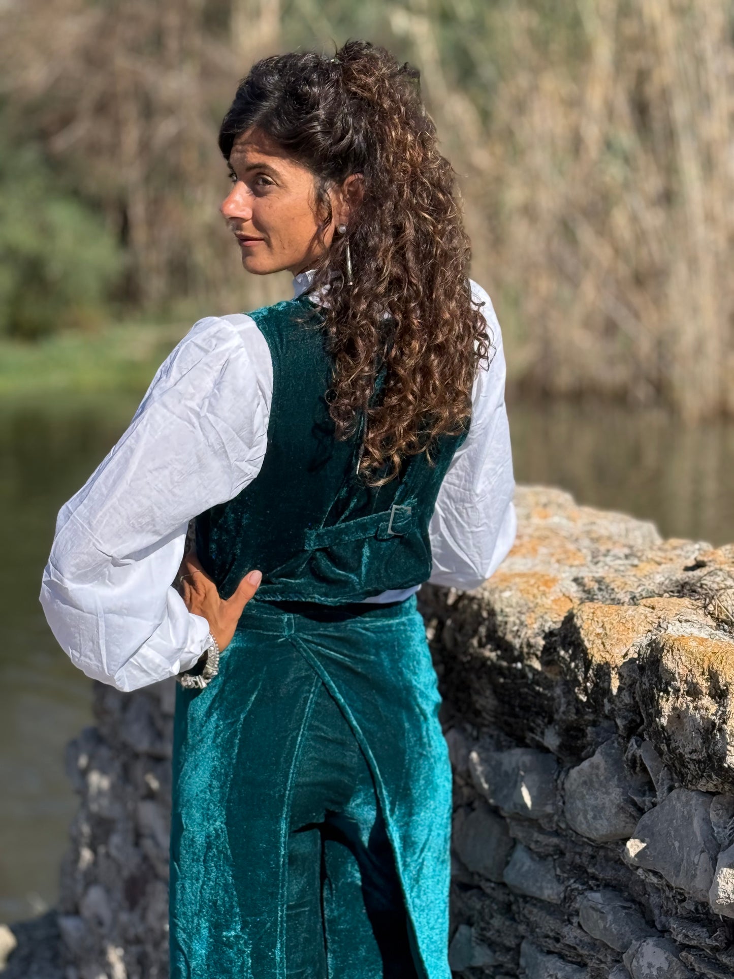 Set Pantapareo&Gilet in velluto Rama Green