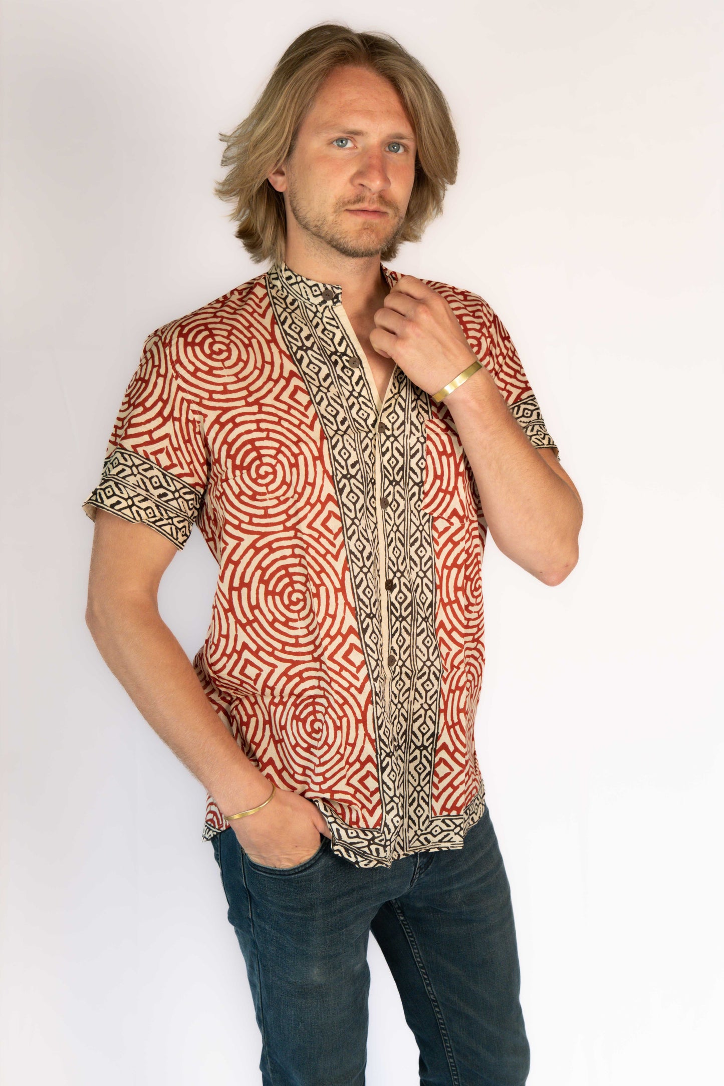 Camicia cotone block print