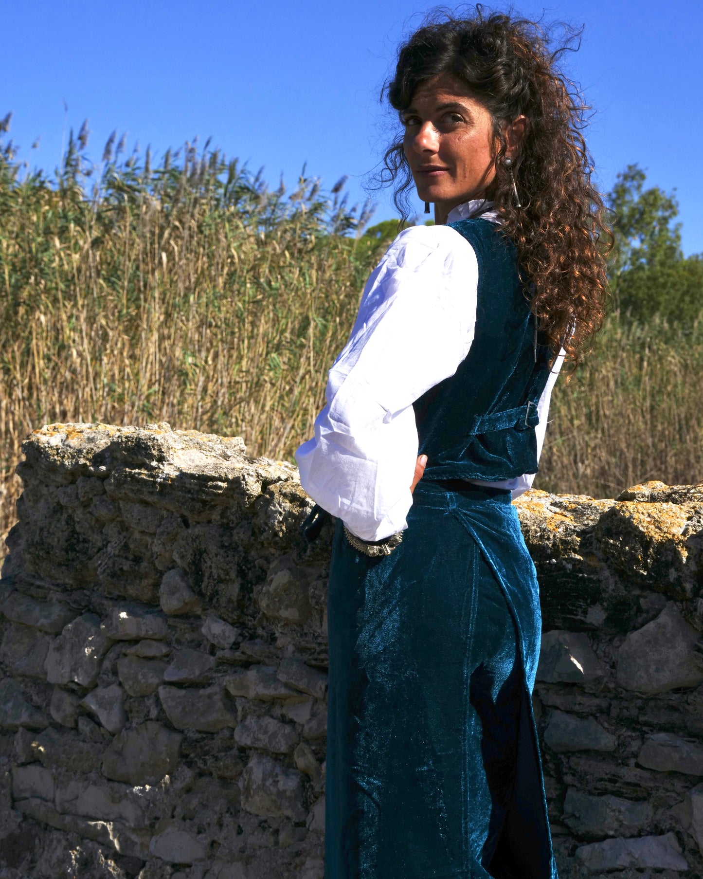 Set Pantapareo&Gilet in velluto Rama Green