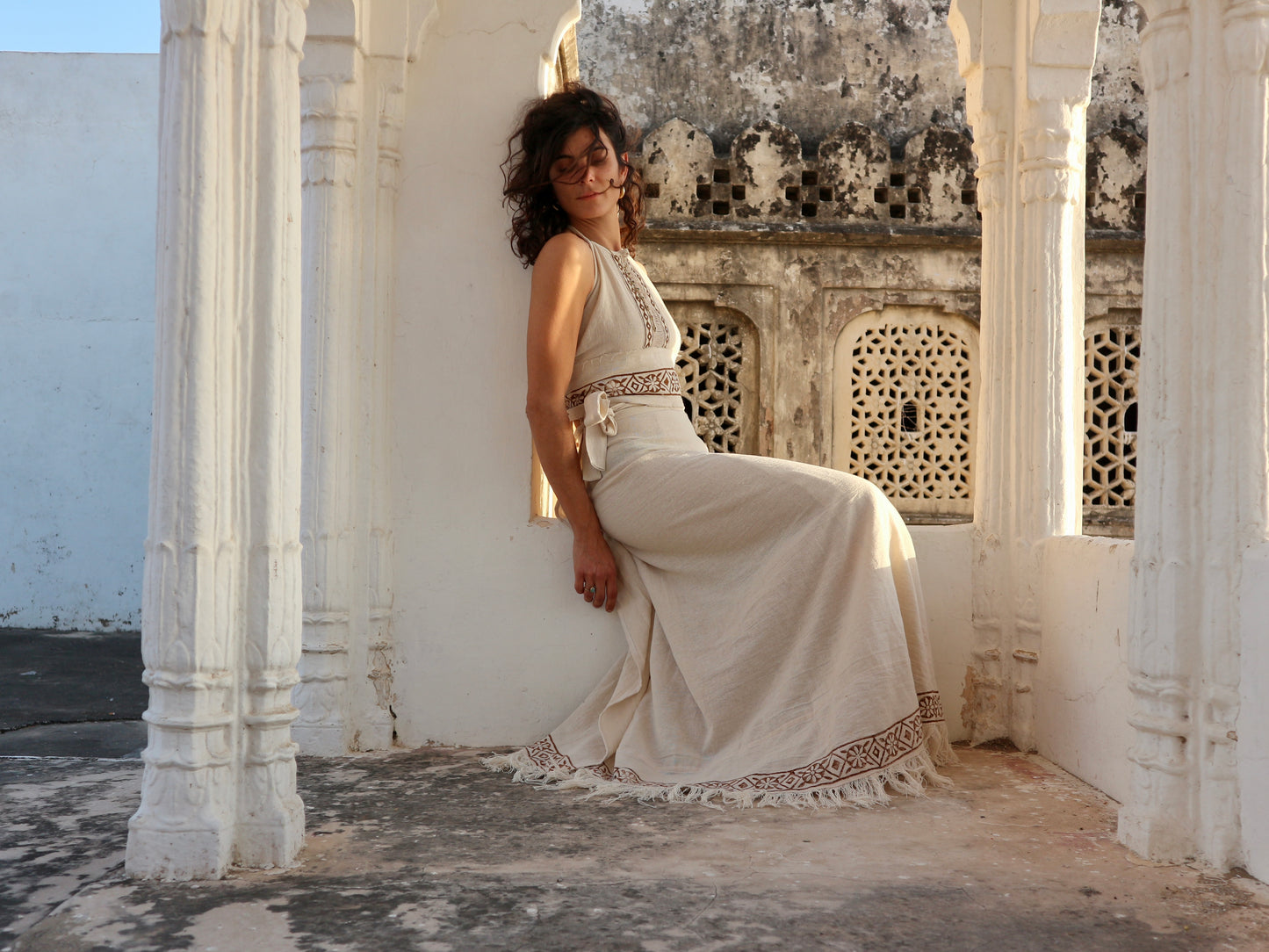 Raw cotton top and skirt set