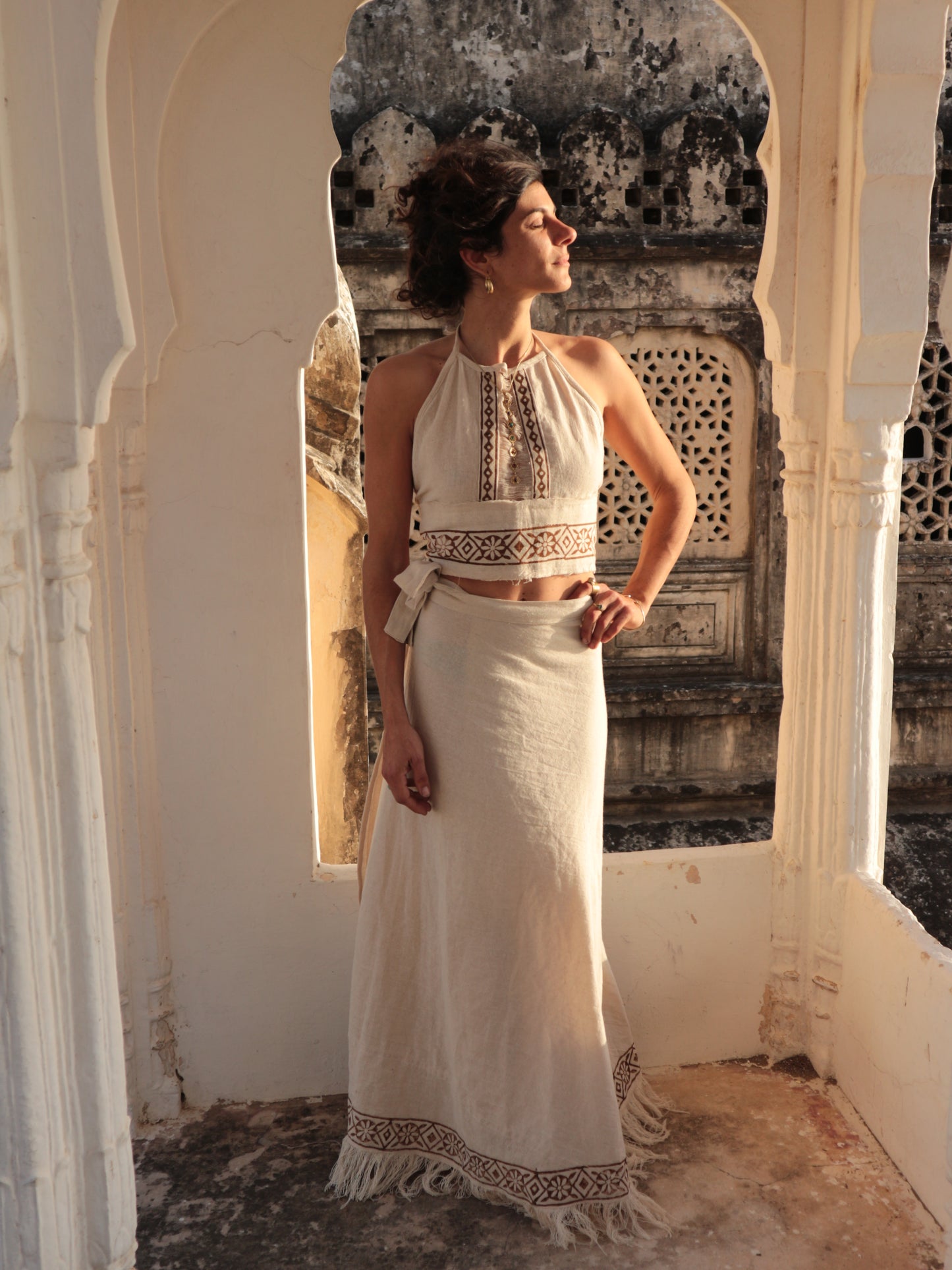 Raw cotton top and skirt set