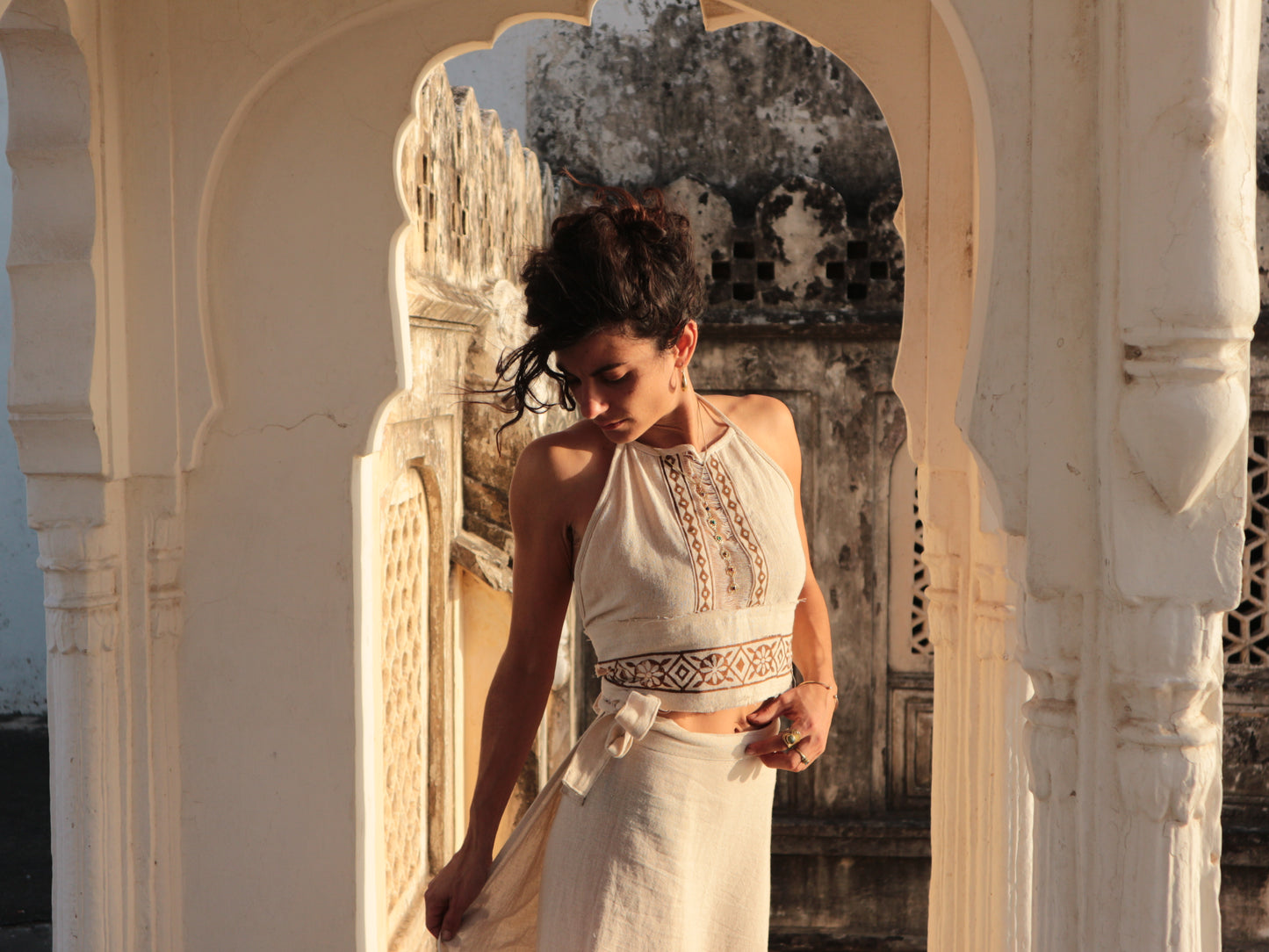Raw cotton top and skirt set