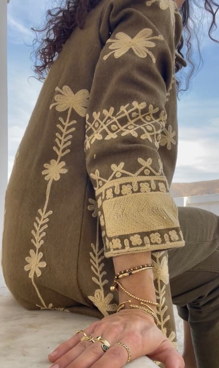Spolverino in Lana Merino ricamato - Alpes