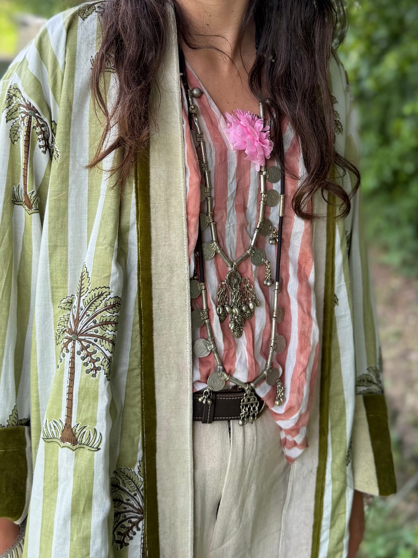Petite Crop Velluto- Green Stripes