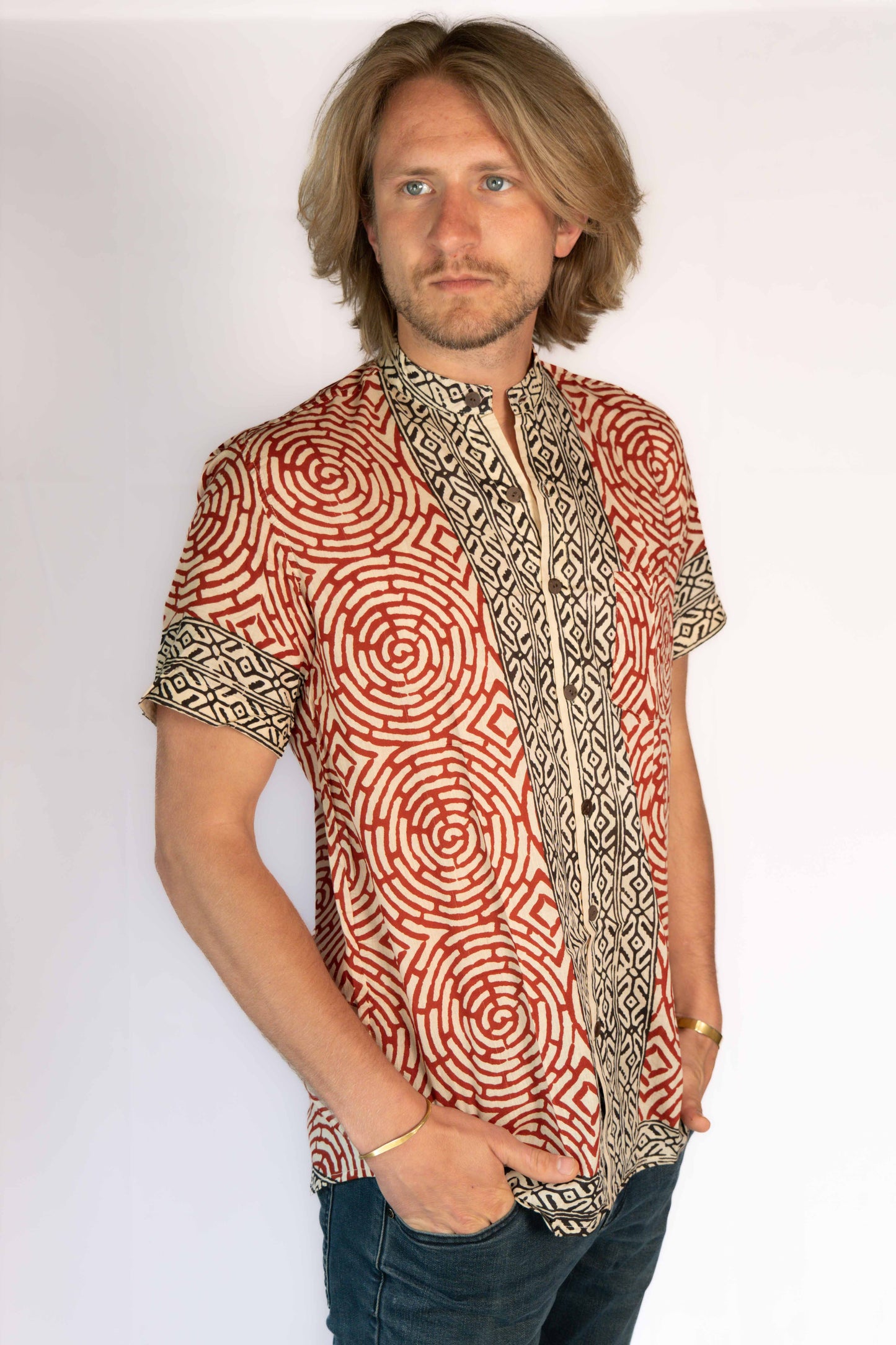 Camicia cotone block print
