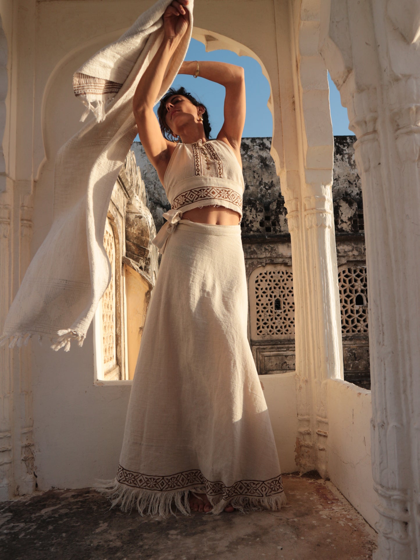 Raw cotton top and skirt set