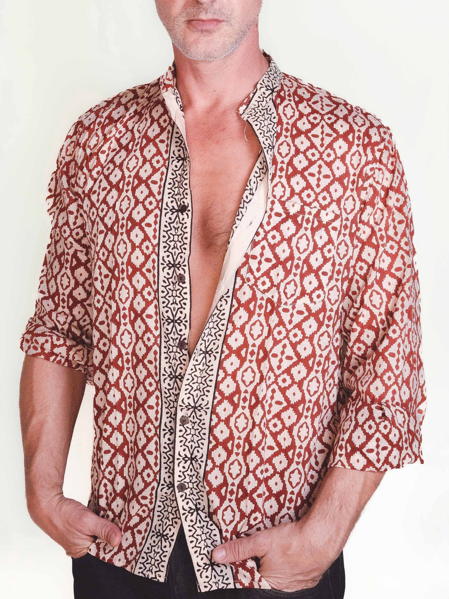 Camicia block print rossa