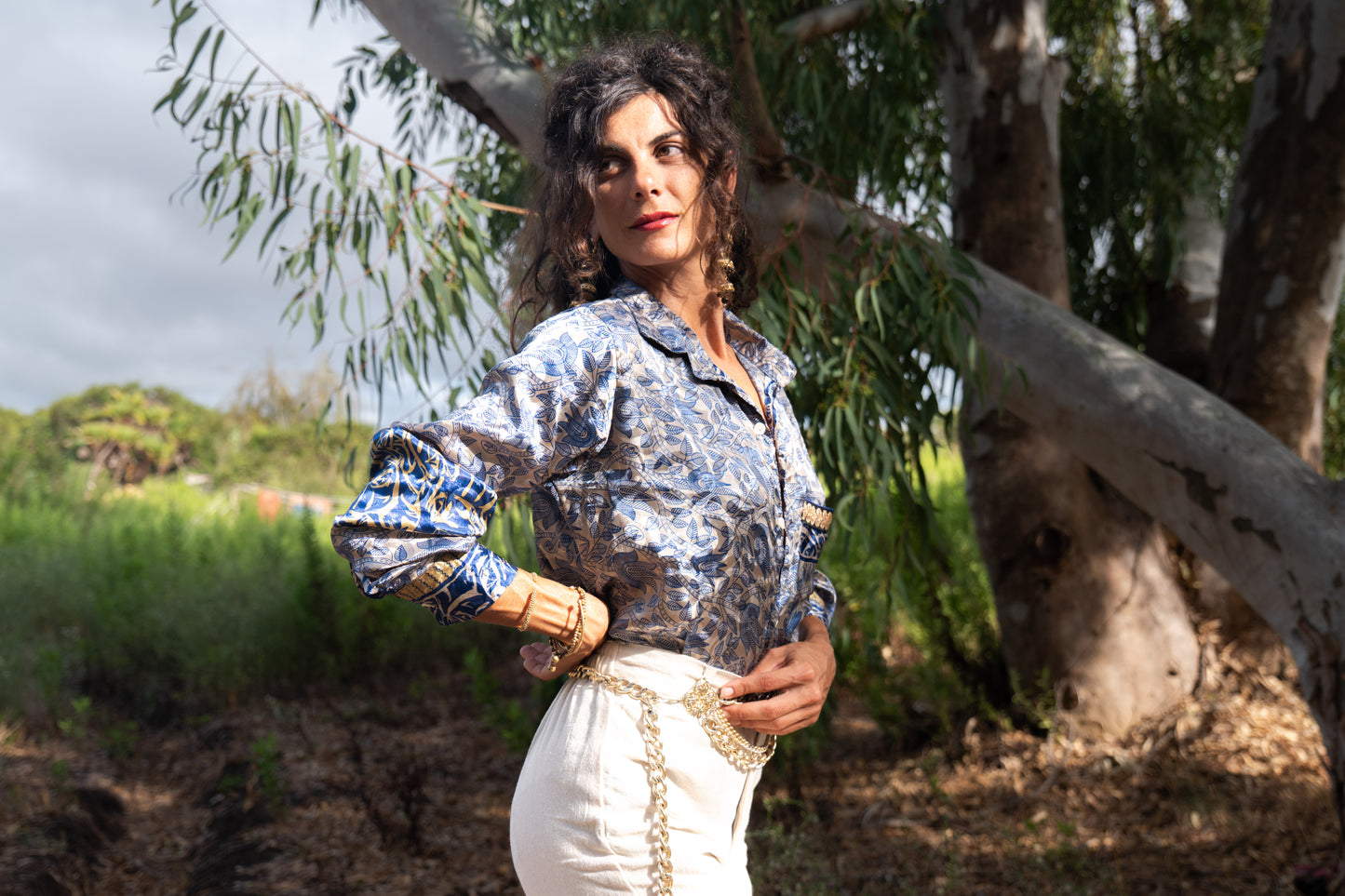 Camicia Jaia- seta indiana Blu e oro S