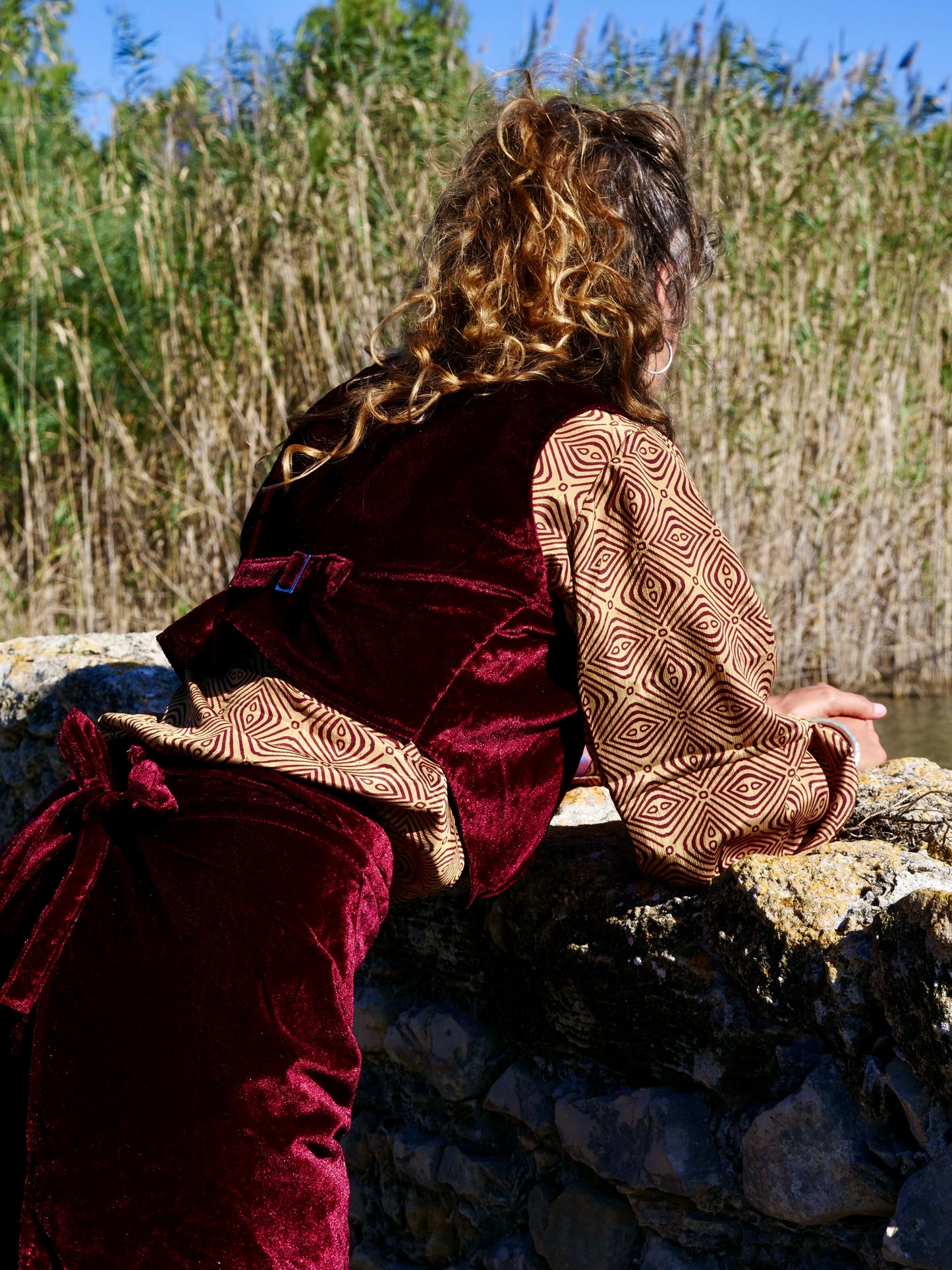 Set Pantapareo&Gilet in velluto Borgogna