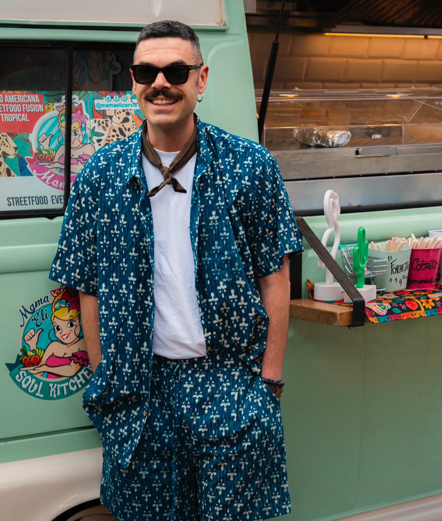 Pantaloncino blu in cotone - blockprint