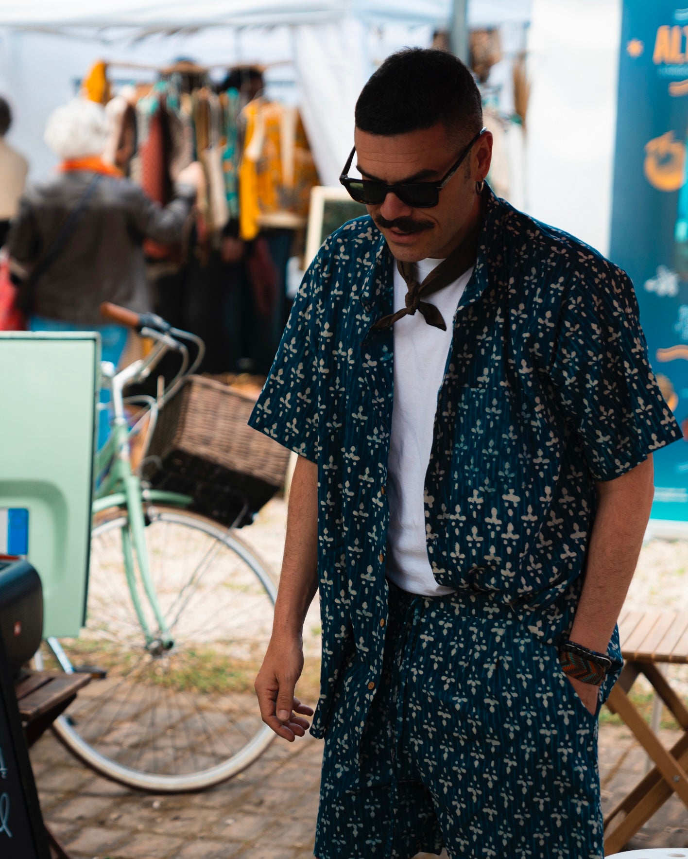 Pantaloncino blu in cotone - blockprint