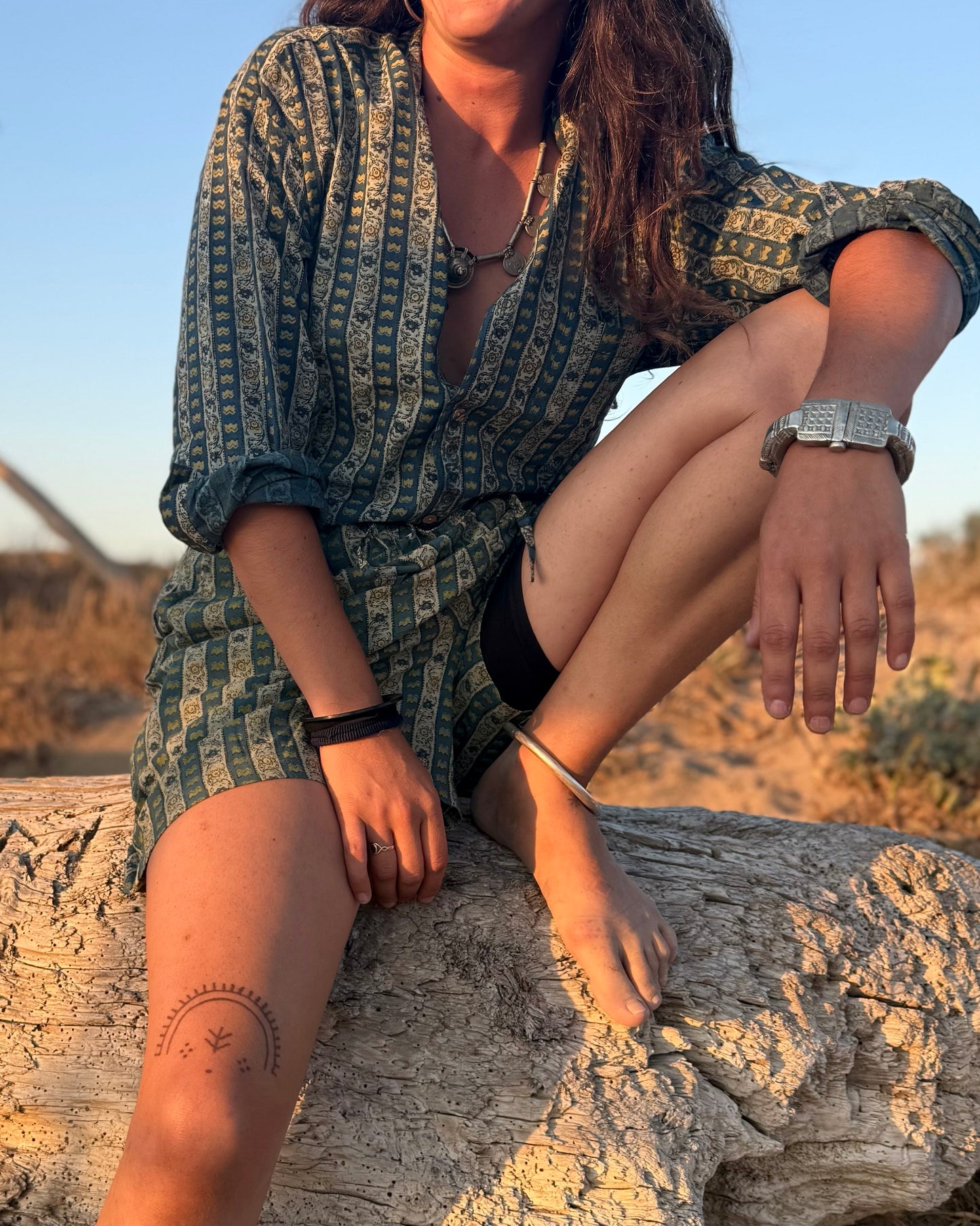 Camicia collo Mao - righe block print