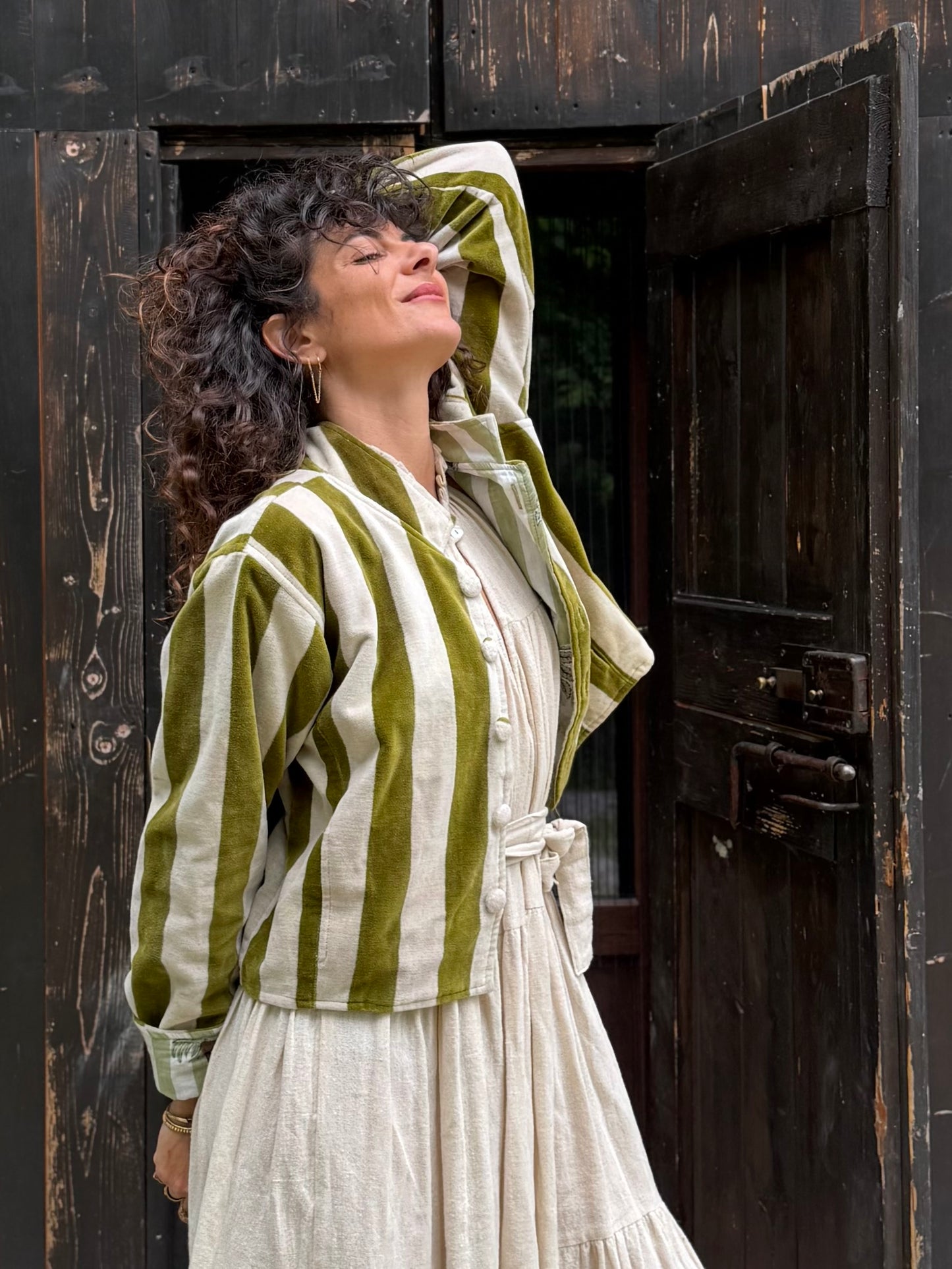 Petite Crop Velluto- Green Stripes