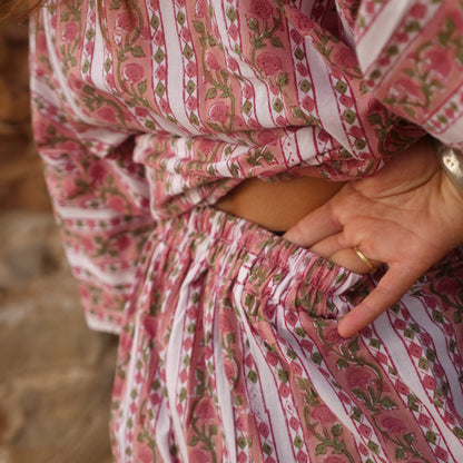Bermuda rosa in cotone -pantaloncino blockprint