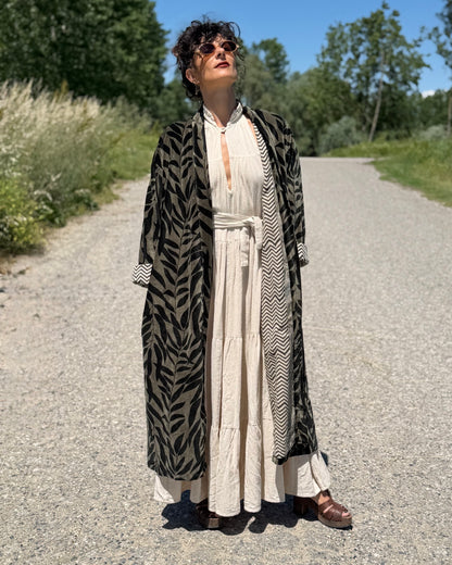 Kimono in Velluto - gray Leaves