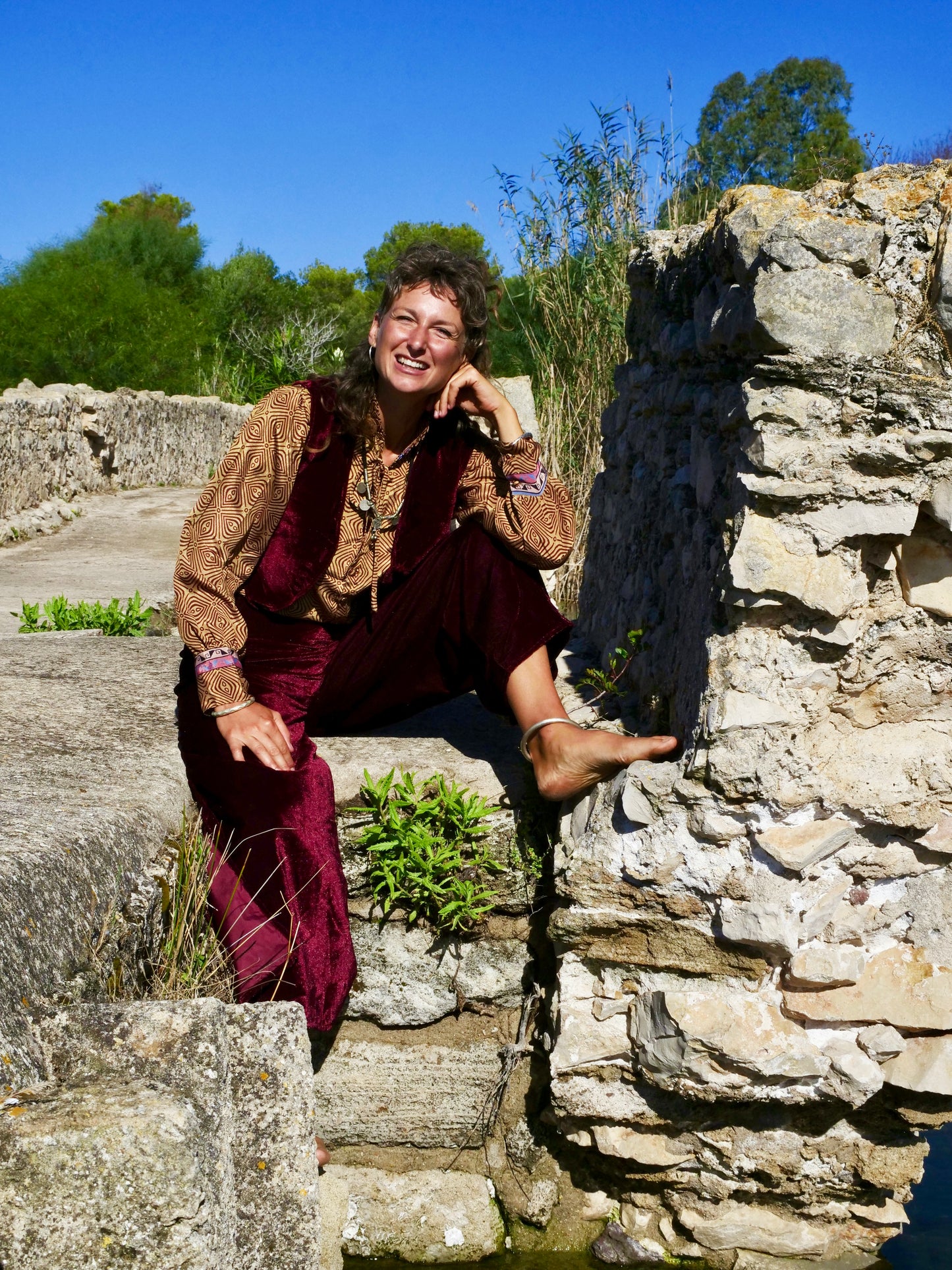 Set Pantapareo&Gilet in velluto Borgogna