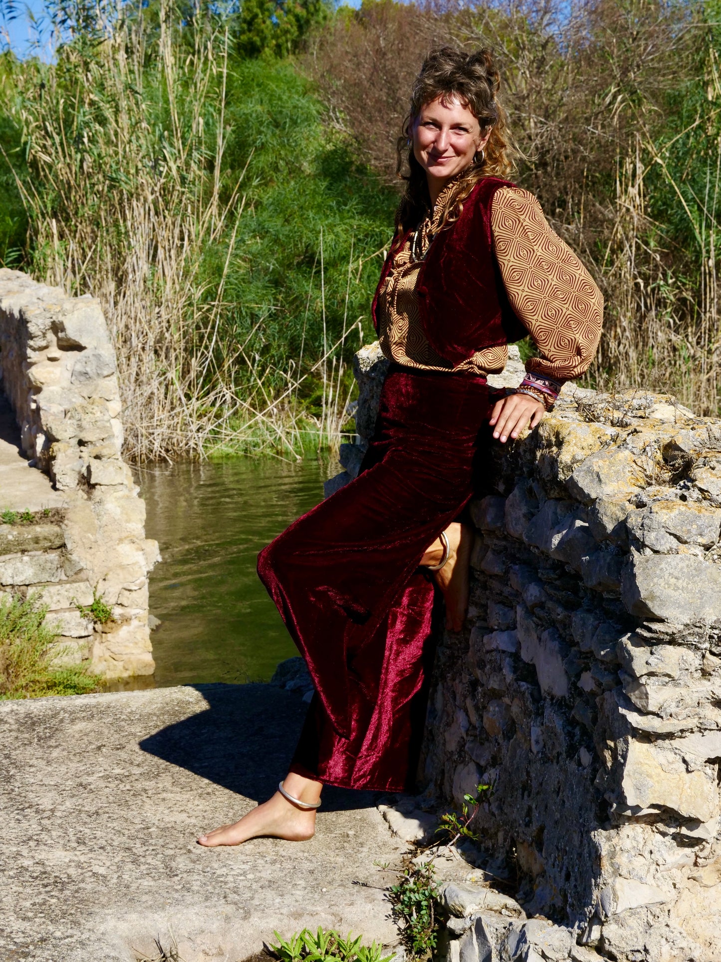Set Pantapareo&Gilet in velluto Borgogna