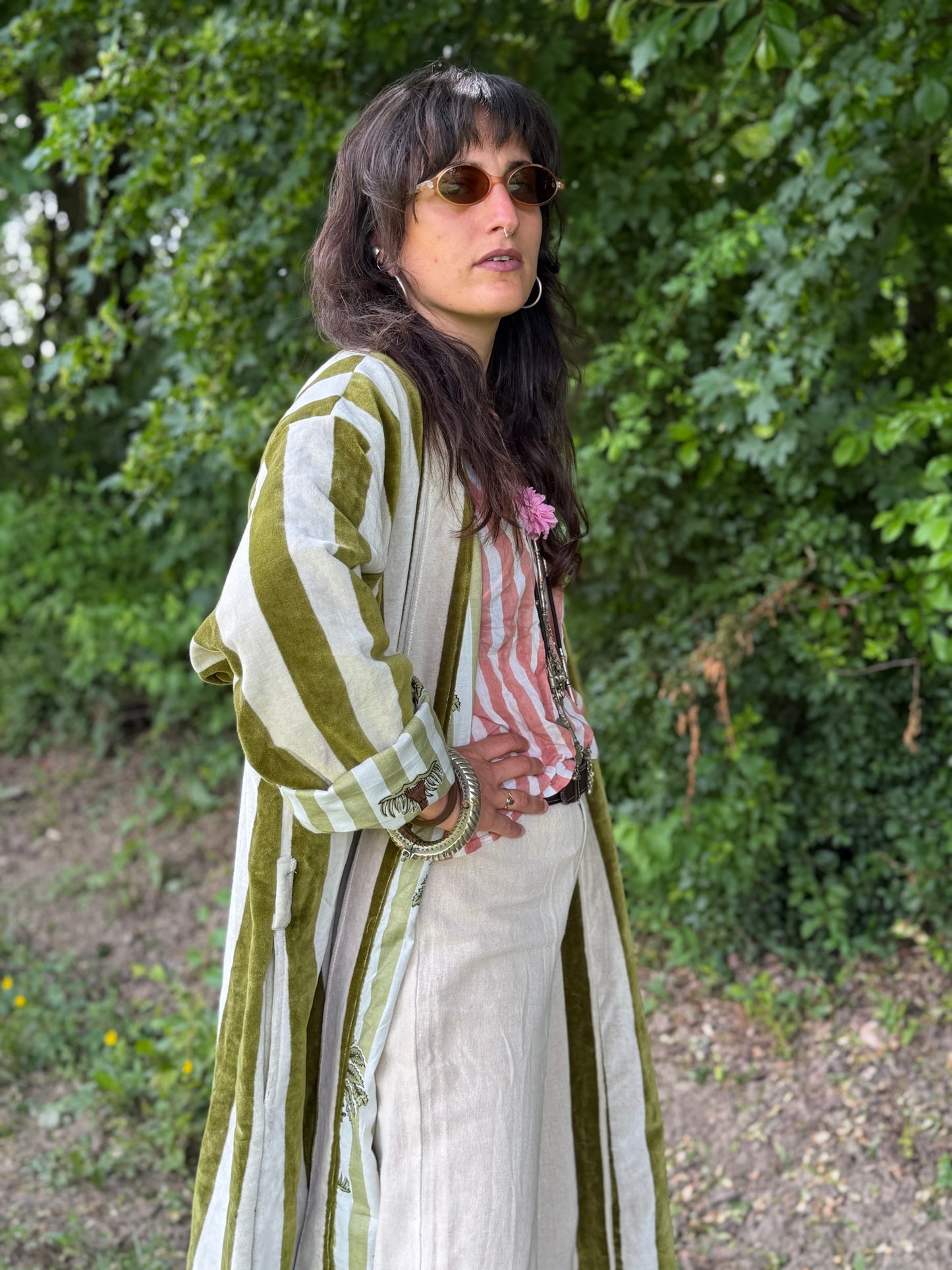 Kimono in Velluto - Green Stripes