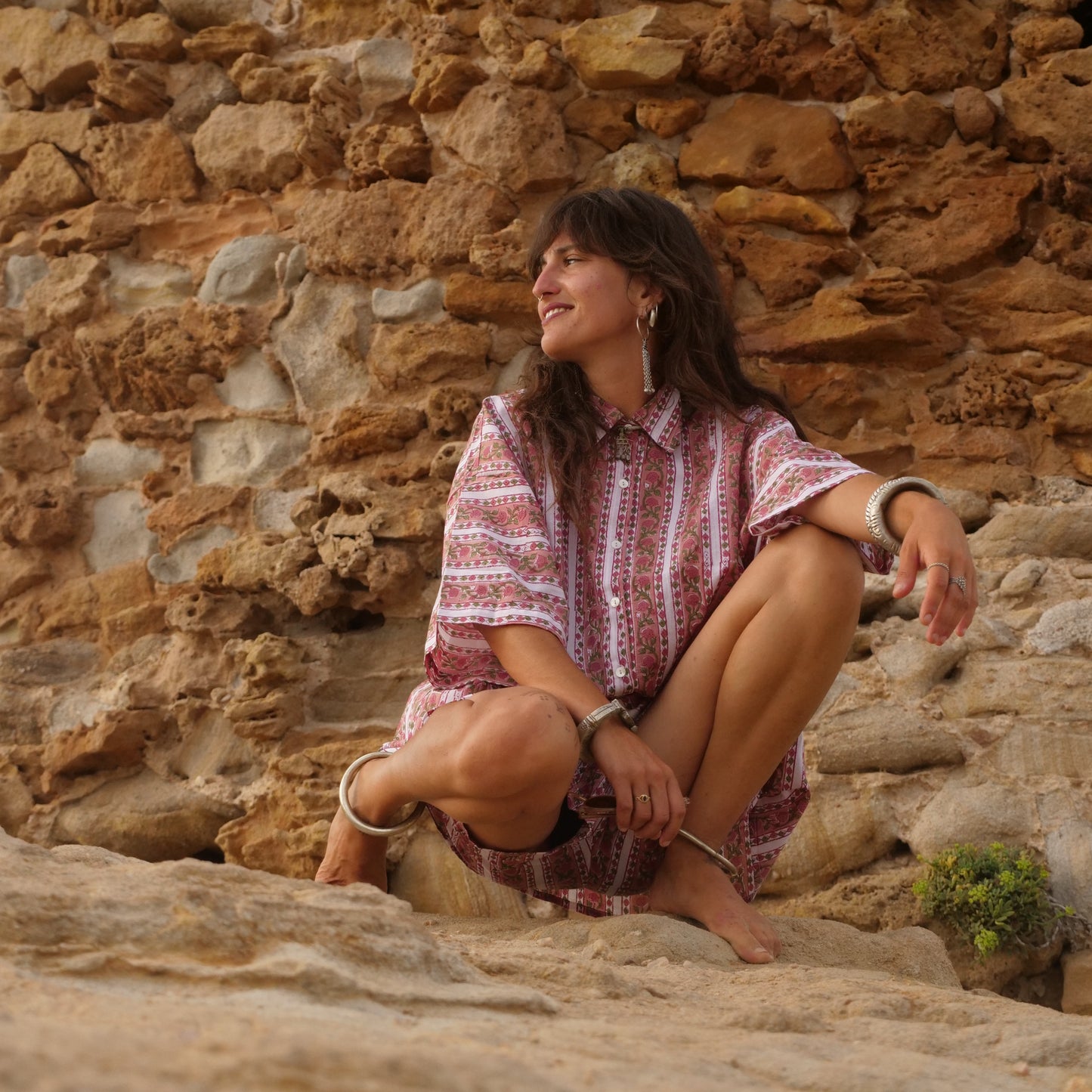 Camicia rosa Oversize cotone block print - Unisex