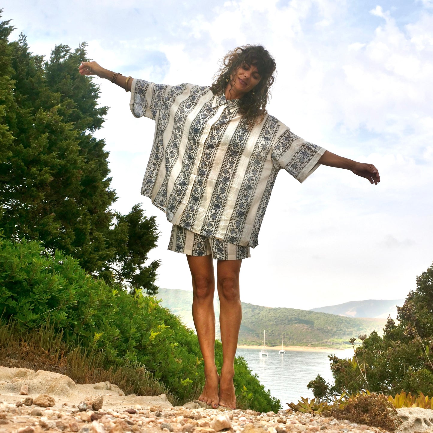Bermuda in cotone -pantaloncino blockprint