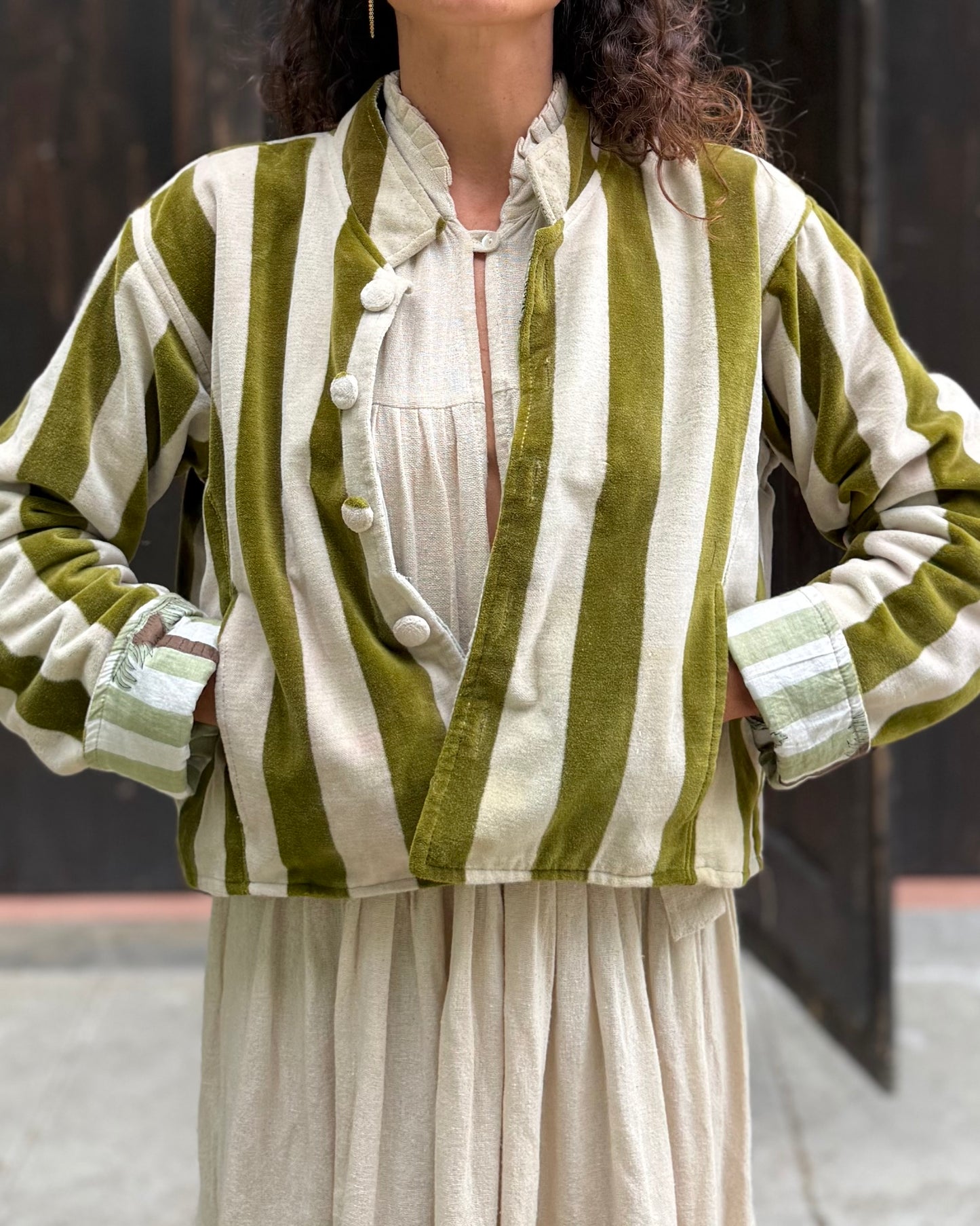 Petite Crop Velluto- Green Stripes