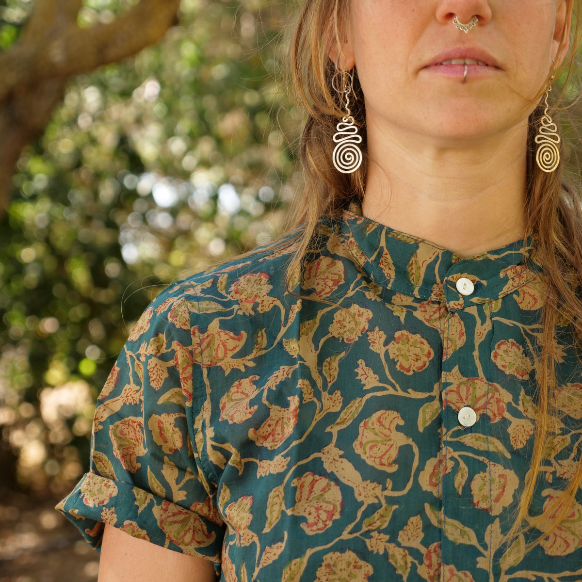 Camicia cotone manica lunga block print - Unisex