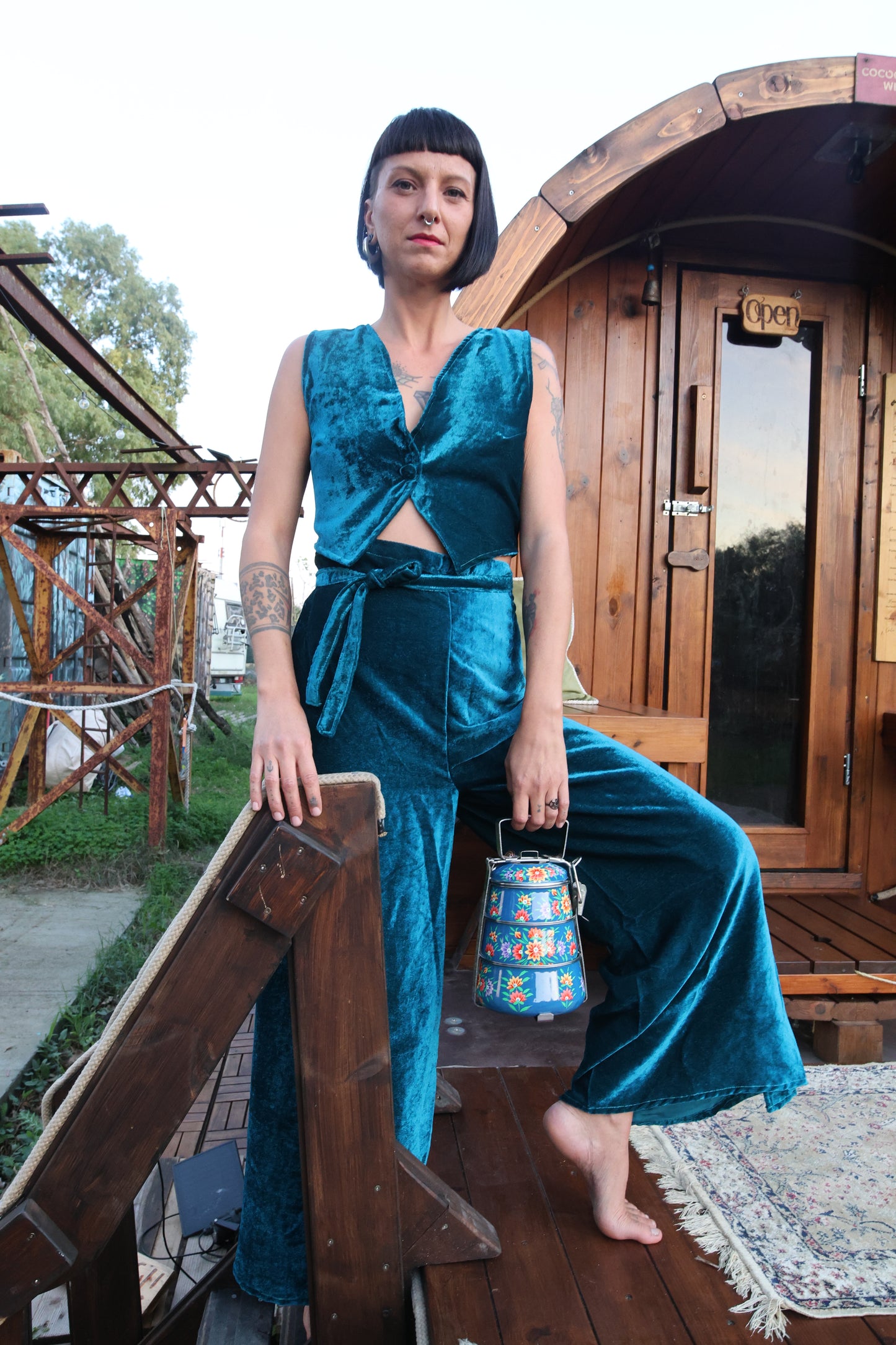 Set Pantapareo&Gilet in velluto blu