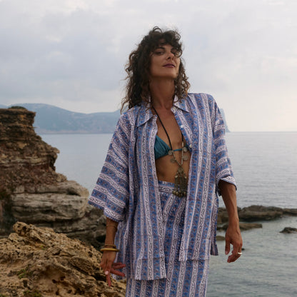 Camicia Oversize cotone block print - Unisex
