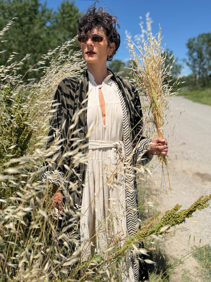 Kimono in Velluto - gray Leaves
