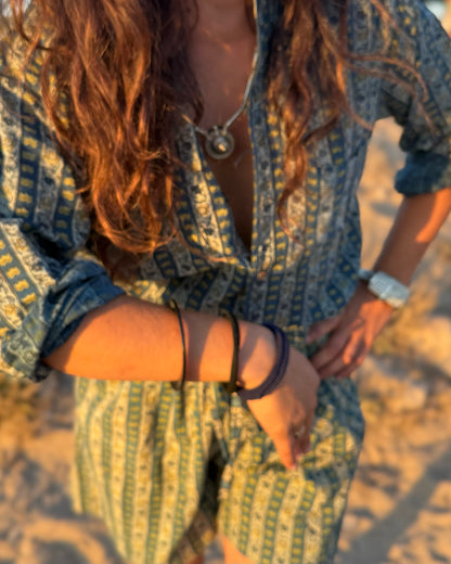 Camicia collo Mao - righe block print