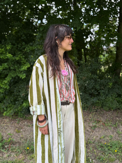 Kimono in Velluto - Green Stripes