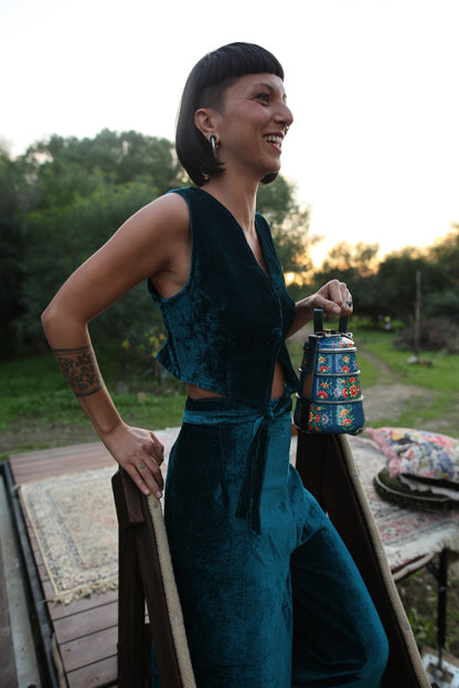 Set Pantapareo&Gilet in velluto blu