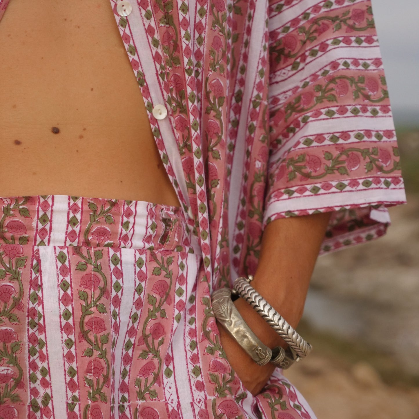 Camicia rosa Oversize cotone block print - Unisex