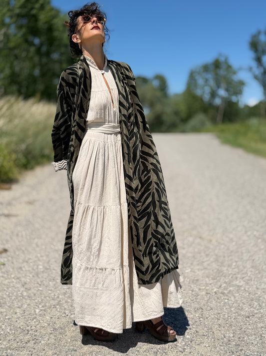 Kimono in Velluto - gray Leaves