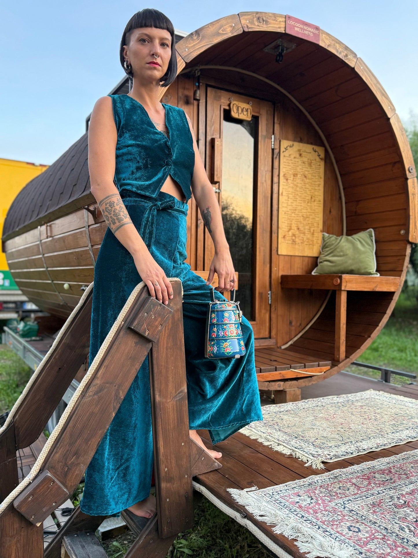 Set Pantapareo&Gilet in velluto blu