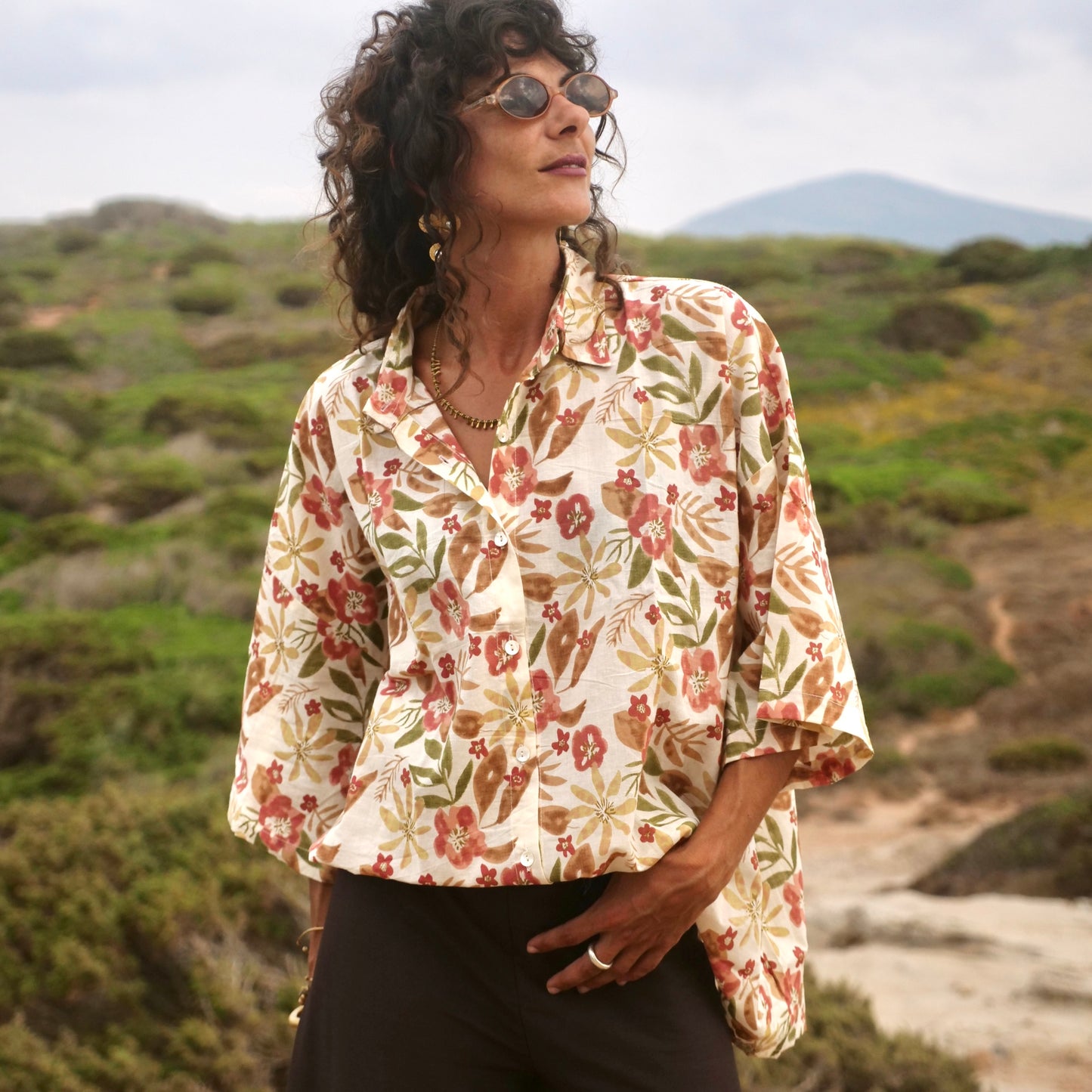 Camicia Oversize cotone block print - Unisex