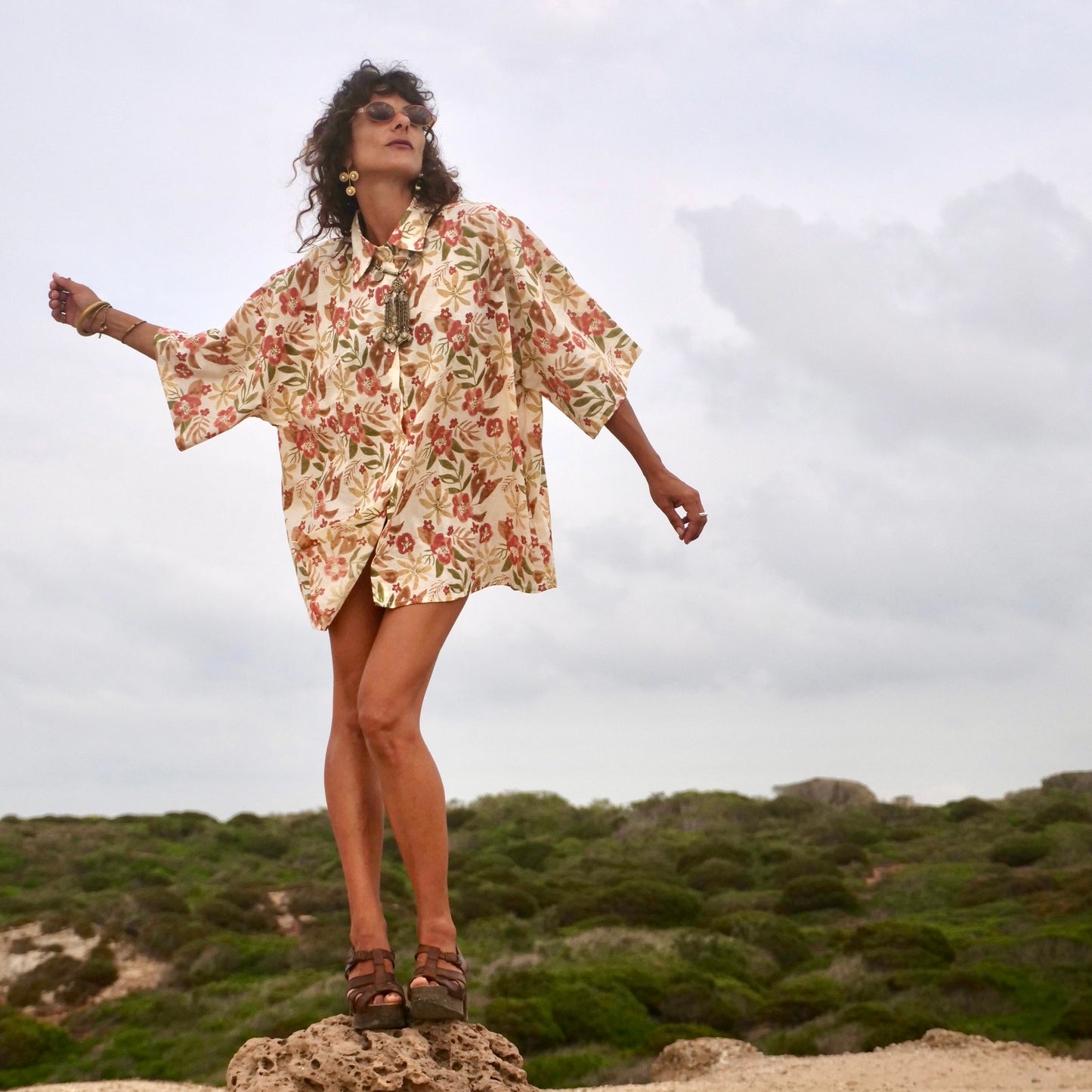Camicia Oversize cotone block print - Unisex