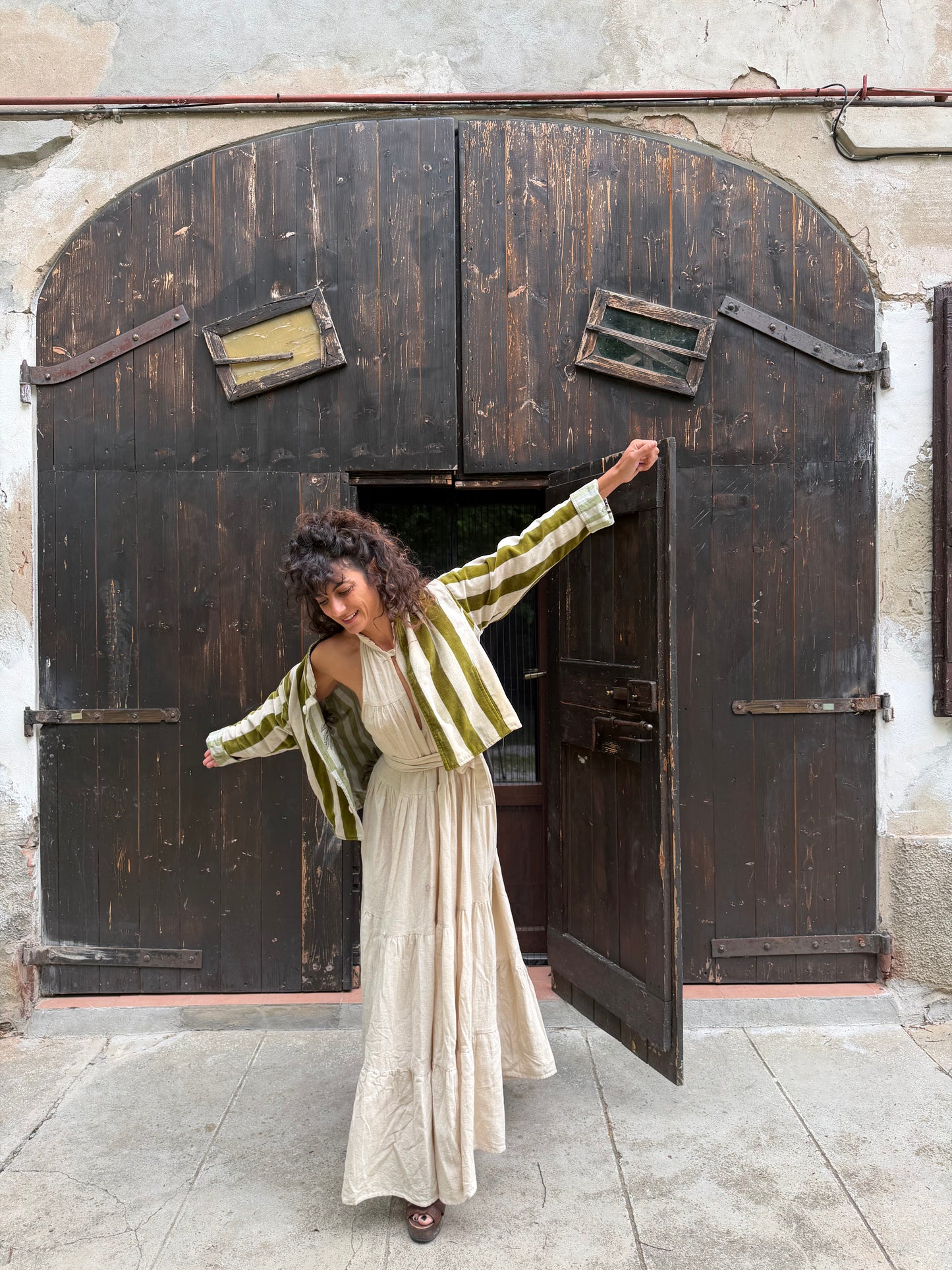 Petite Crop Velluto- Green Stripes