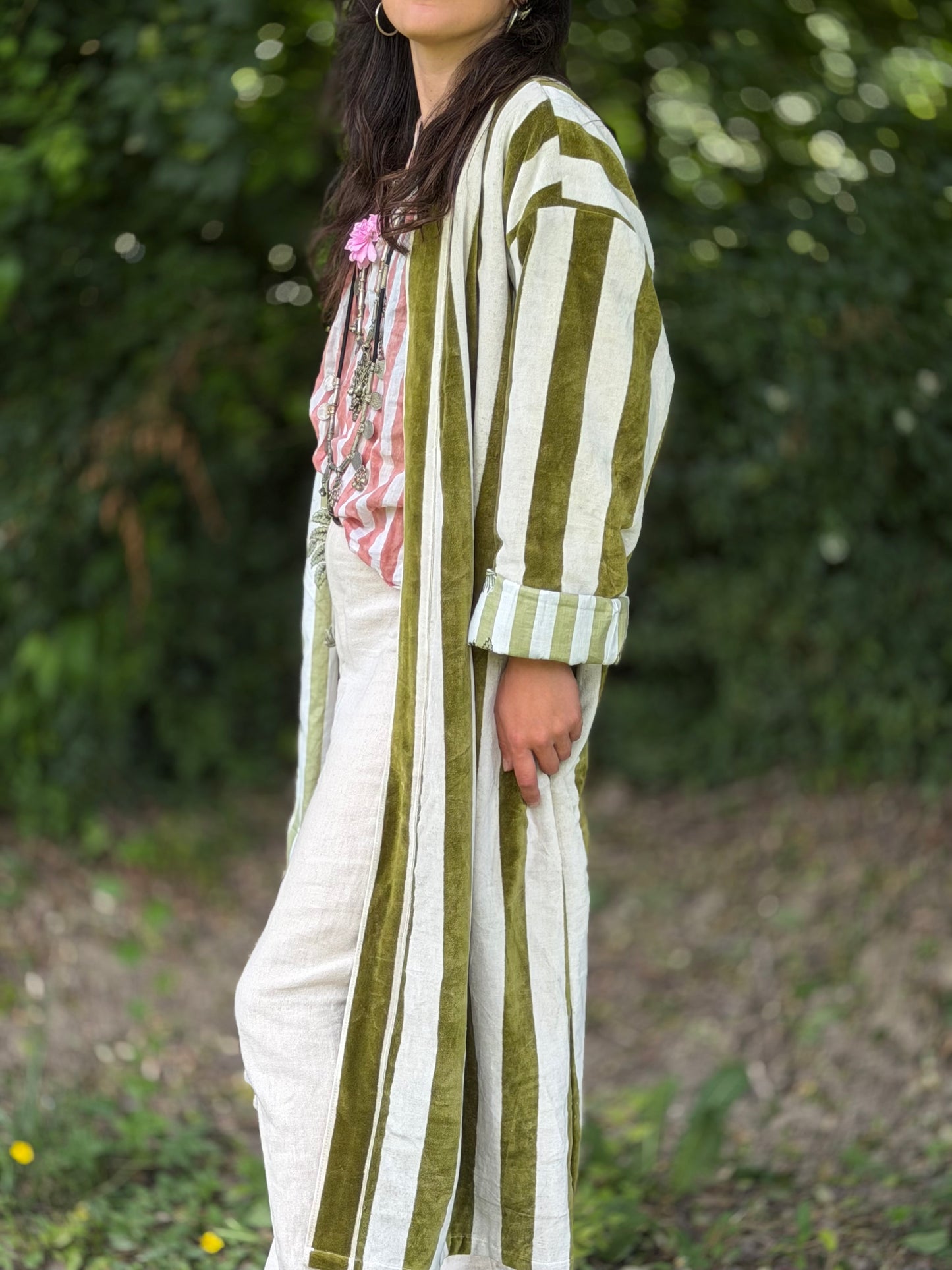 Kimono in Velluto - Green Stripes