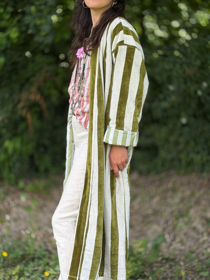 Kimono in Velluto - Green Stripes