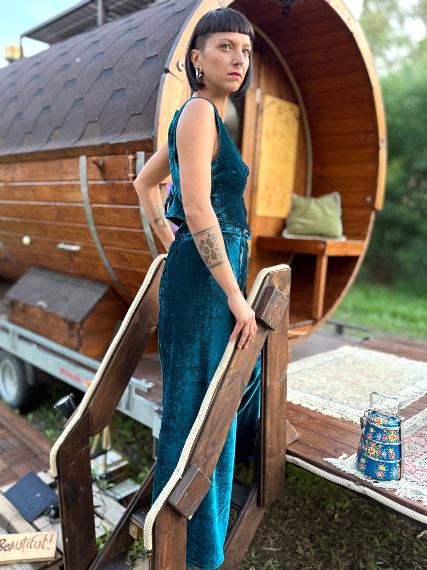 Set Pantapareo&Gilet in velluto blu