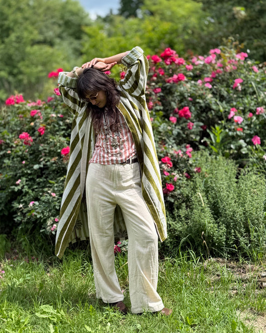 Kimono in Velluto - Green Stripes