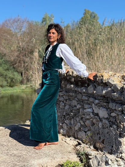 Set Pantapareo&Gilet in velluto Rama Green