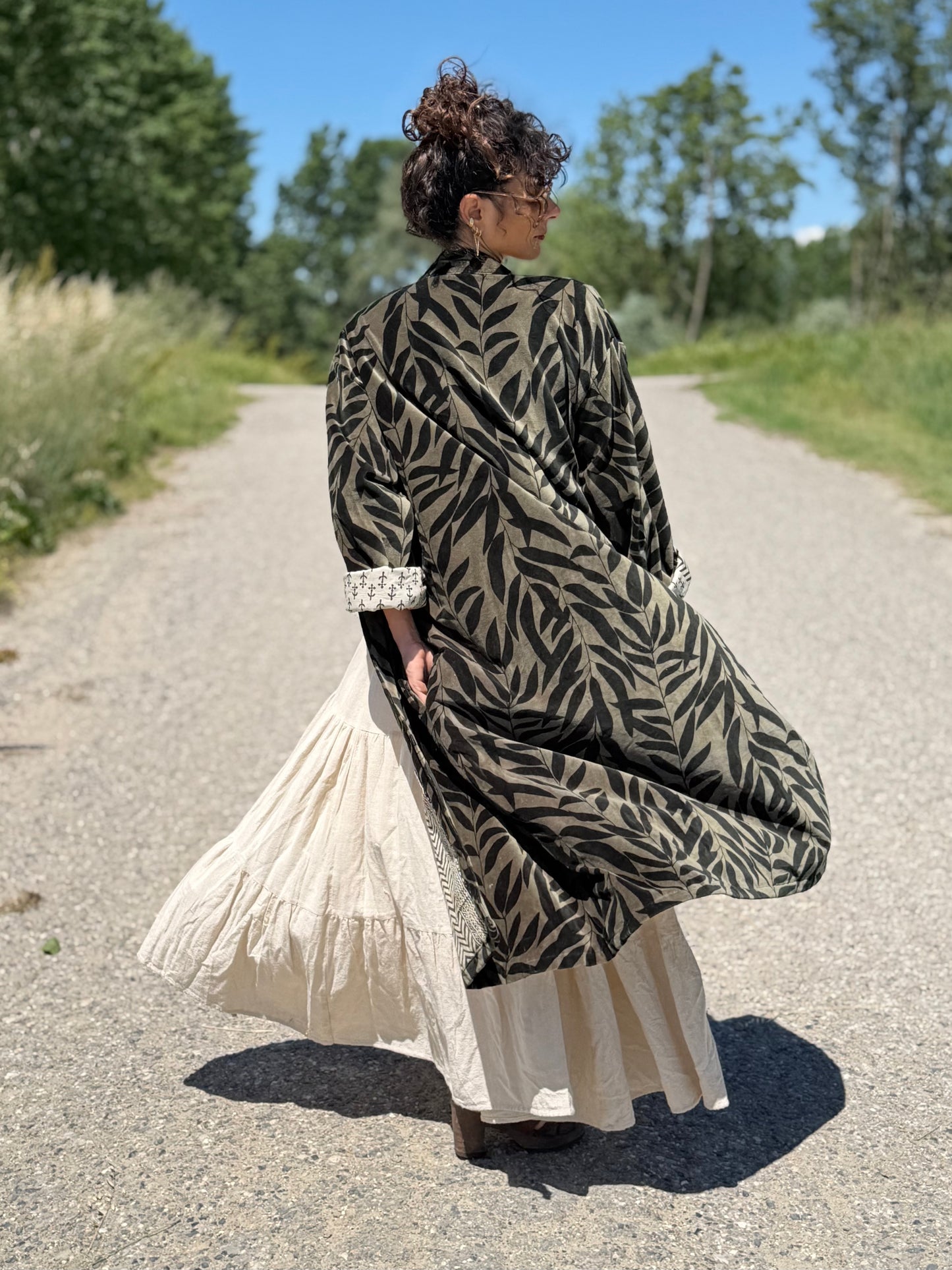Kimono in Velluto - gray Leaves