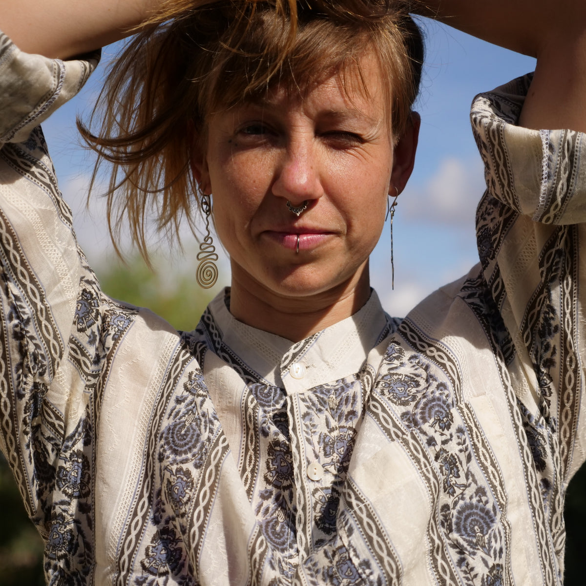 Camicia a righe cotone block print - Unisex