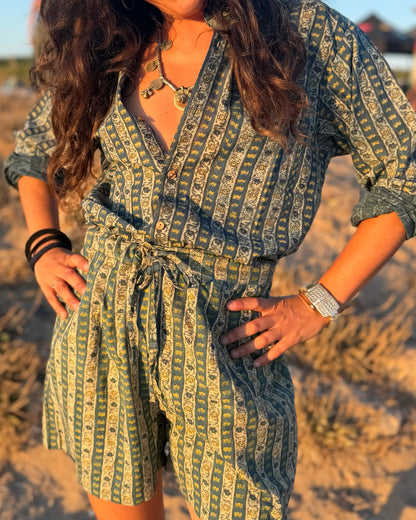 Camicia collo Mao - righe block print