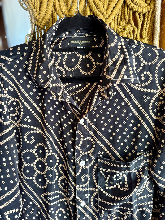 Camicia seta indiana NeroCrema - S