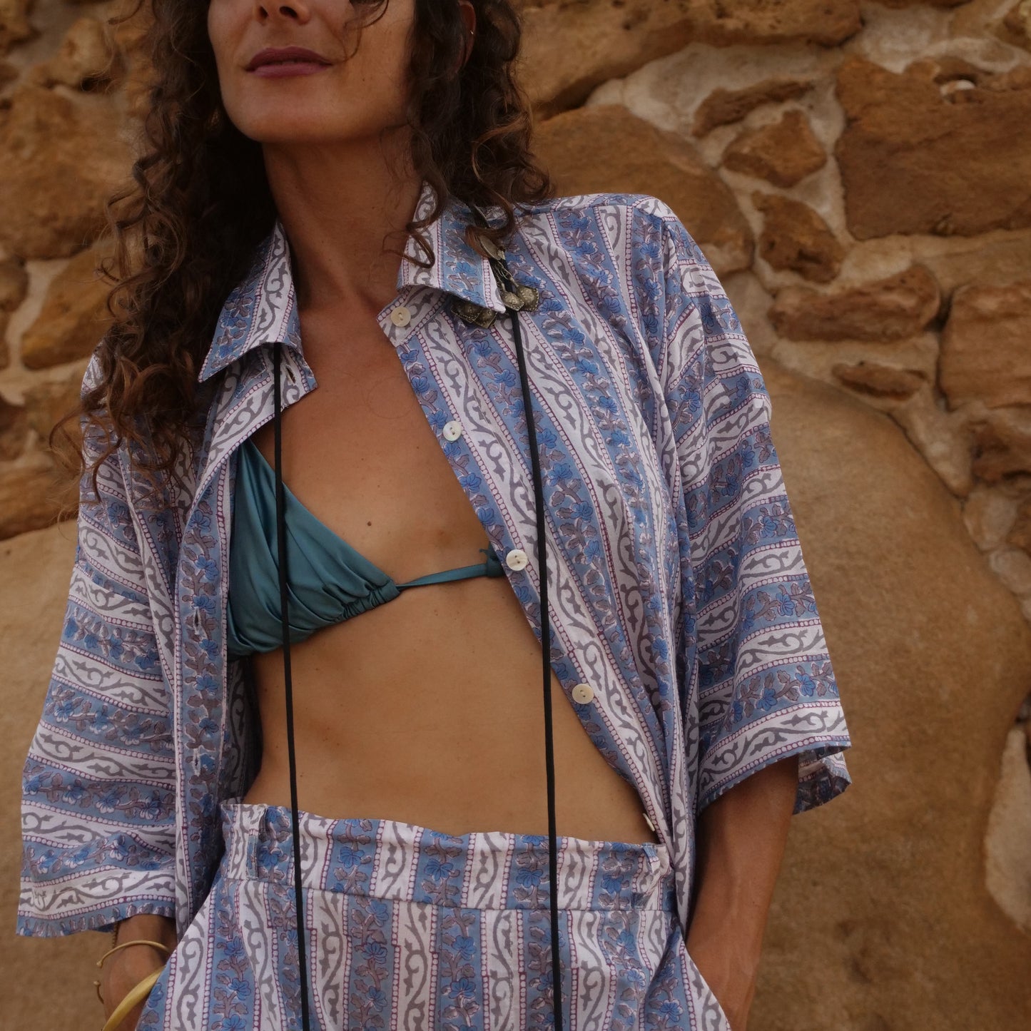 Camicia Oversize cotone block print - Unisex